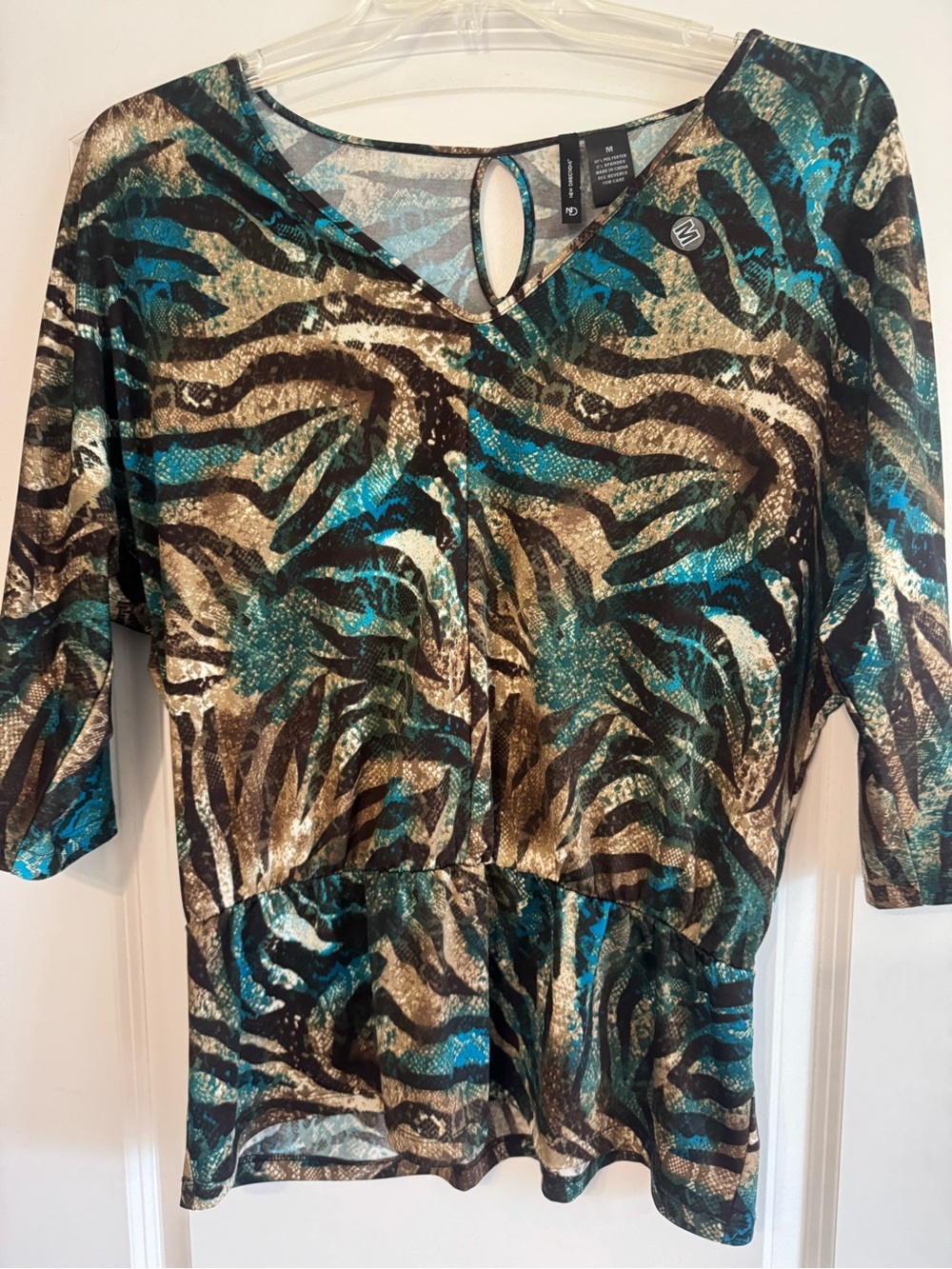 Y2K 2000’s zebra Teal and Brown Patterned Peplum Top